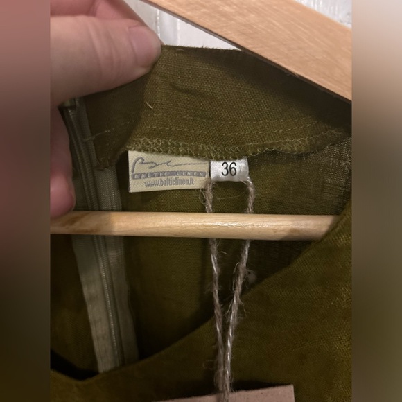 Baltic Linen Jura Olive Green Pure Linen Dress Size 36 Small - Picture 9 of 16
